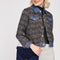 Denim Insert Detail Fancy Button Tweed Jacket -TP1050