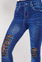 High Rise Waisted Deconstructed Contrast Insert Blue Jeggings -TS1005